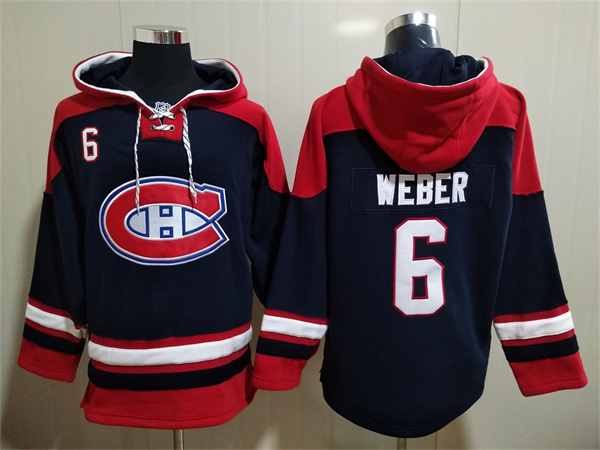 Men's Montreal Canadiens #6 Shea Weber Navy Ageless Must-Have Lace-Up Pullover Hoodie